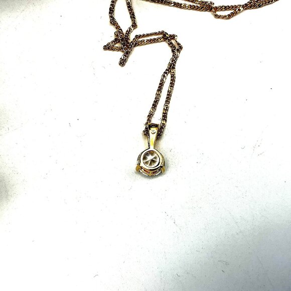 Vintage Gold-Tone Chain Necklace With Solitaire CZ Pendant by Swarovski - Picture 5 of 6